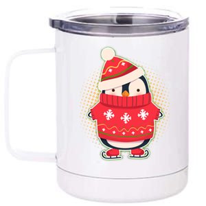 Christmas Holiday Penguin Skates 12 oz Stainless Steel Tumbler Cup