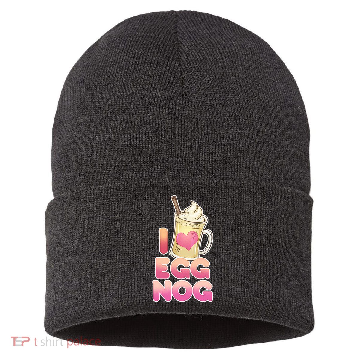 Christmas I Love Eggnog Sustainable Knit Beanie