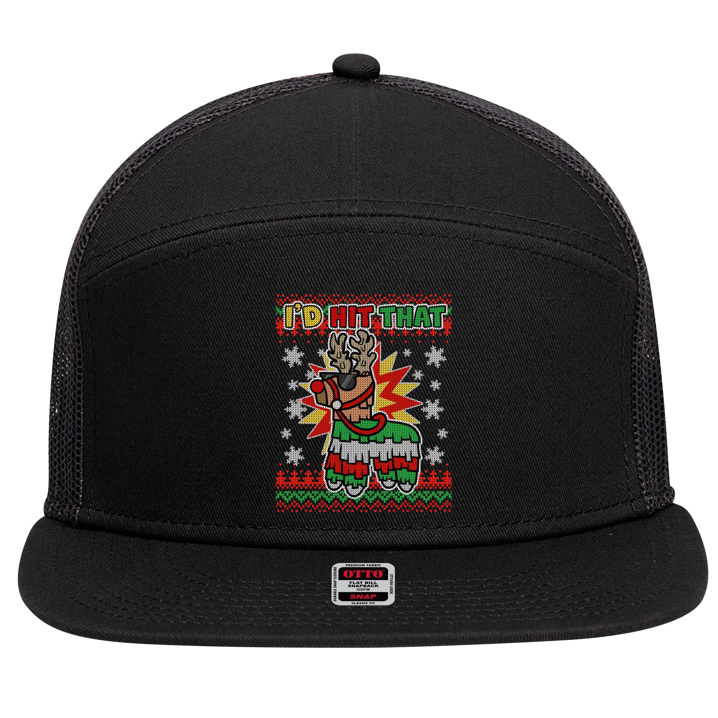 Christmas I'd Hit That Llama Pinata Ugly Sweater 7 Panel Mesh Trucker Snapback Hat