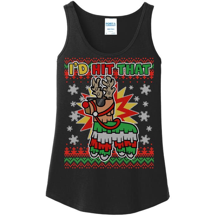 Christmas I'd Hit That Llama Pinata Ugly Sweater Ladies Essential Tank