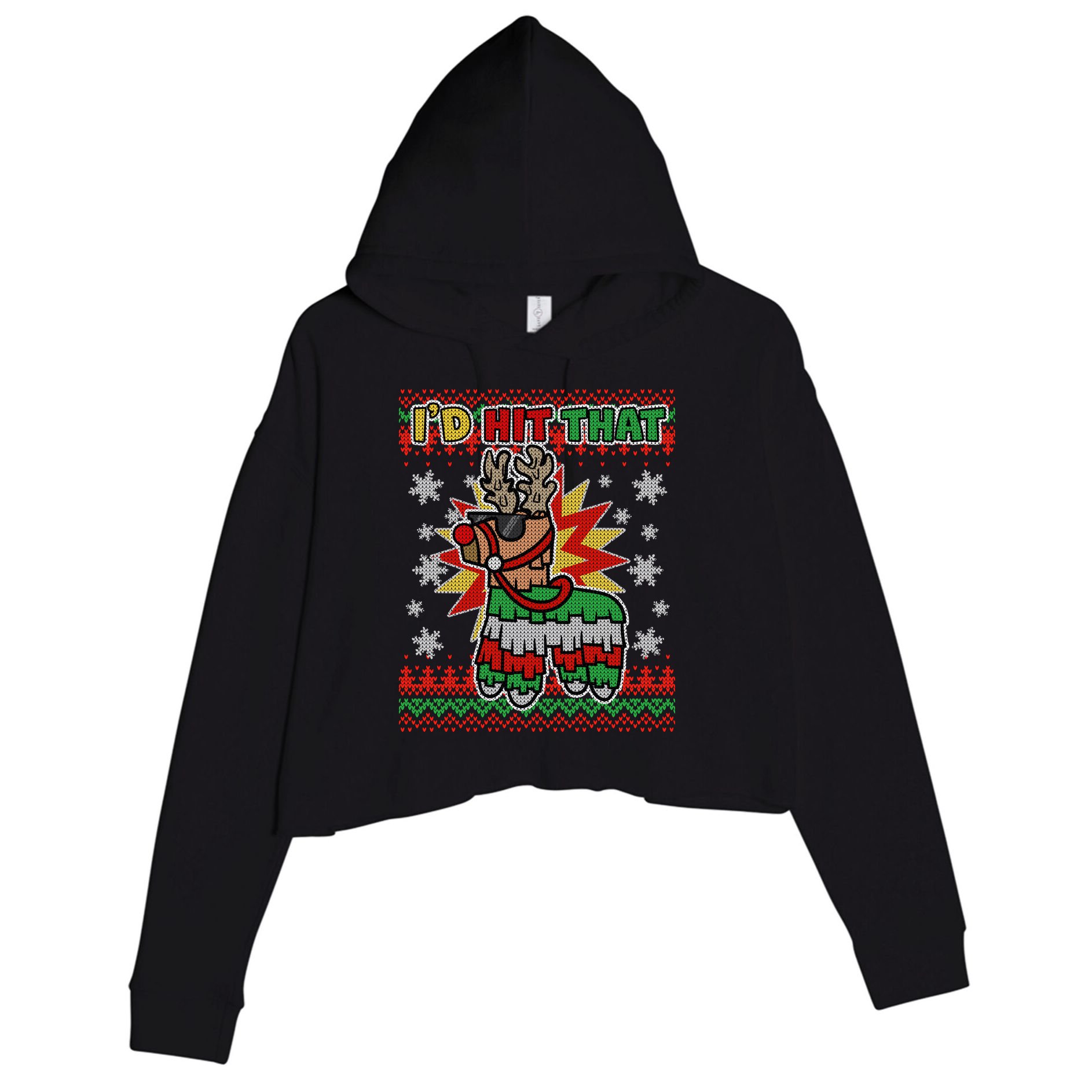 Christmas I'd Hit That Llama Pinata Ugly Sweater Crop Fleece Hoodie