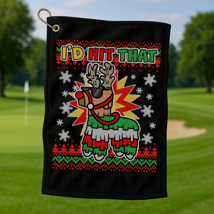Christmas I'd Hit That Llama Pinata Ugly Sweater Golf Towel