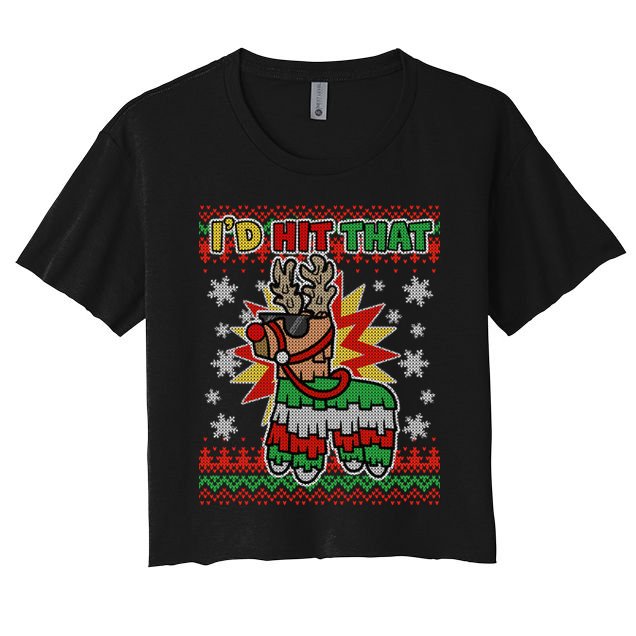 Christmas I'd Hit That Llama Pinata Ugly Sweater Crop Top