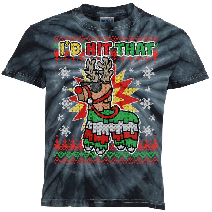 Christmas I'd Hit That Llama Pinata Ugly Sweater Kids Tie-Dye T-Shirt