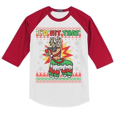 Christmas I'd Hit That Llama Pinata Ugly Sweater Kids Colorblock Raglan Jersey