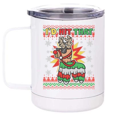 Christmas I'd Hit That Llama Pinata Ugly Sweater 12 oz Stainless Steel Tumbler Cup