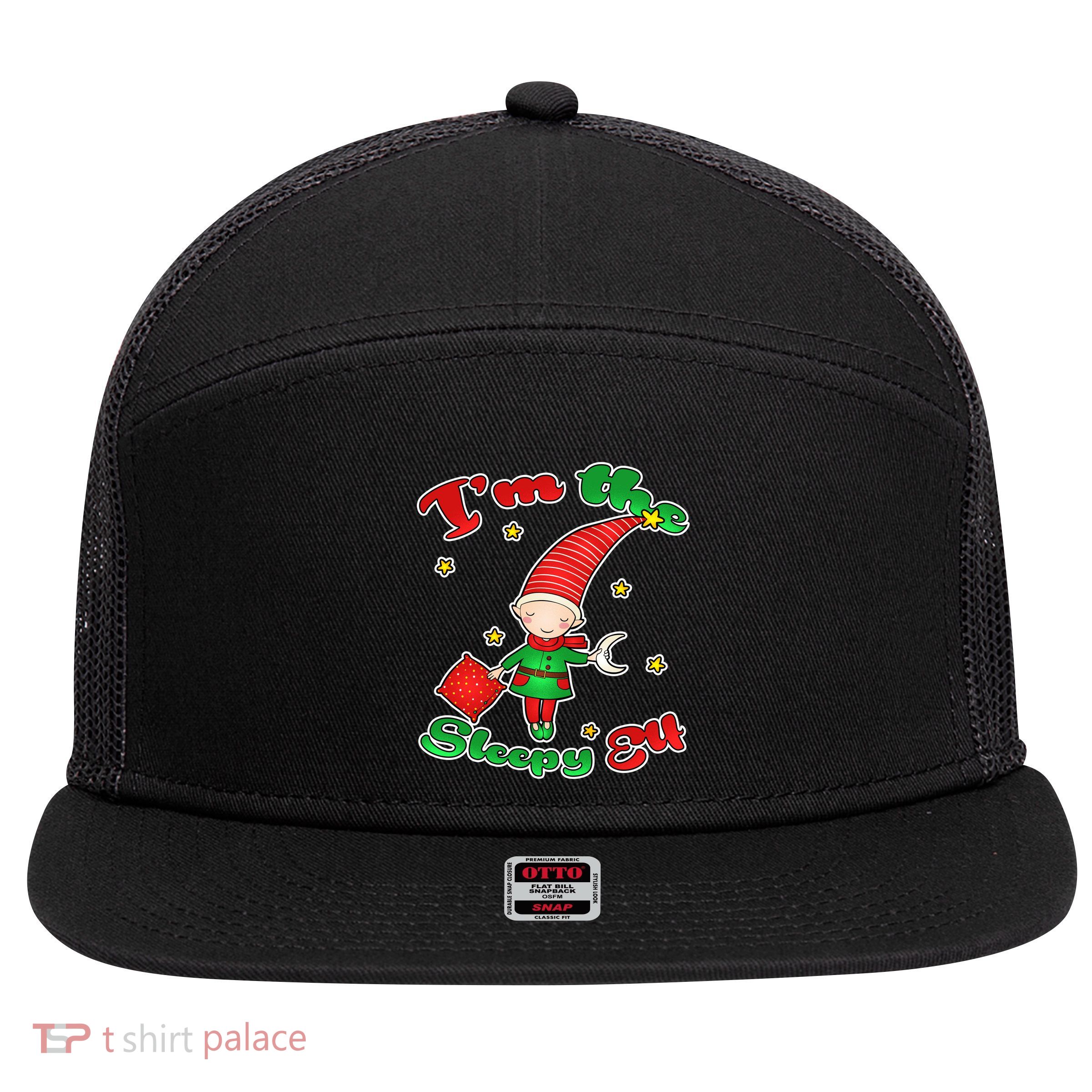 Christmas I'm The Sleepy Elf 7 Panel Mesh Trucker Snapback Hat