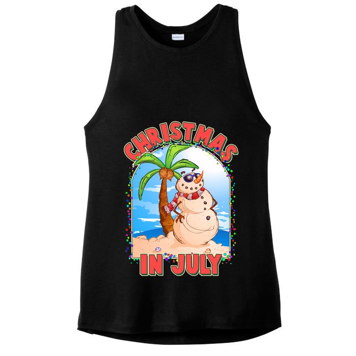 Christmas In July Beach Sand Snowman Ladies PosiCharge Tri-Blend Wicking Tank