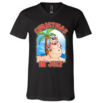 Christmas In July Beach Sand Snowman V-Neck T-Shirt