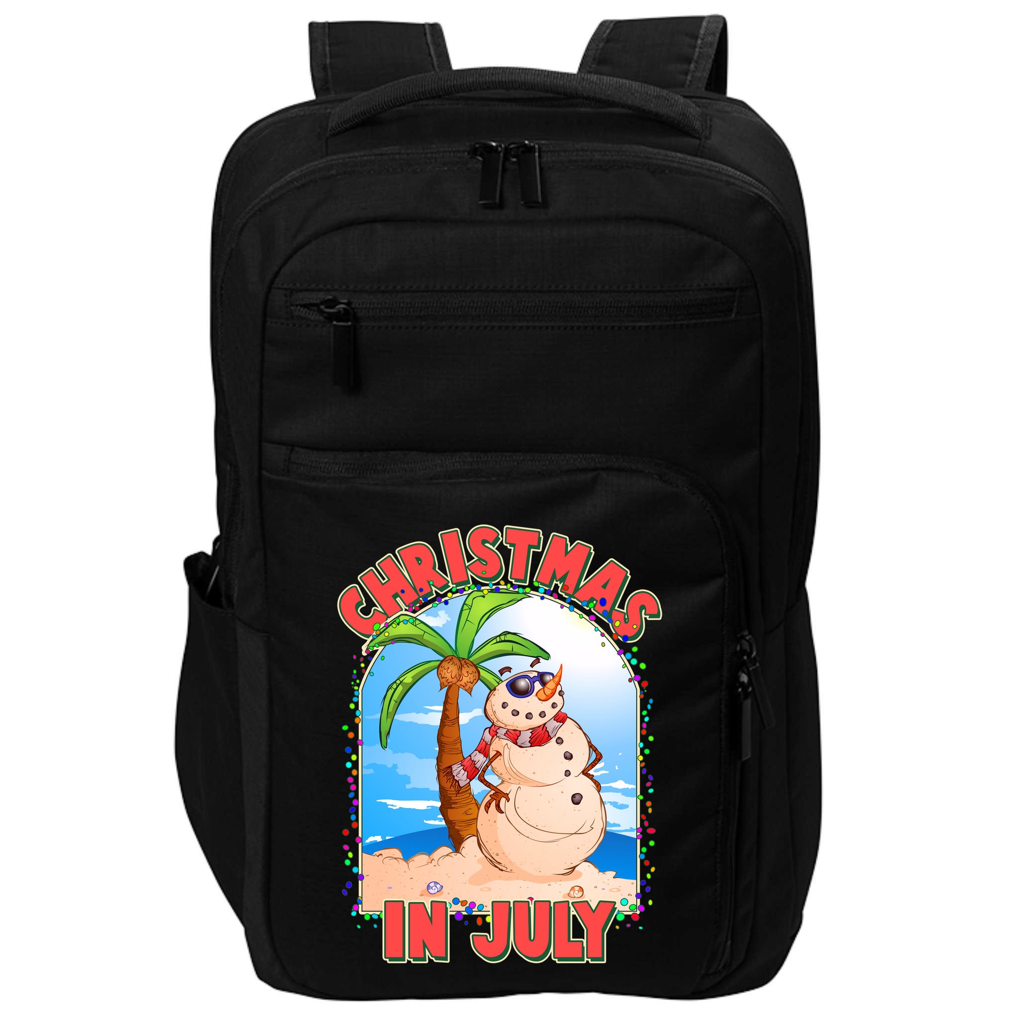 Christmas In July Beach Sand Snowman Impact Tech Backpack