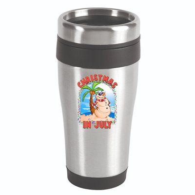 Christmas In July Beach Sand Snowman 16oz Travel Tumbler