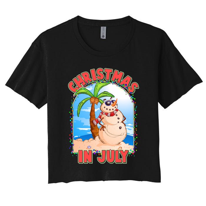 Christmas In July Beach Sand Snowman Women's Crop Top Tee
