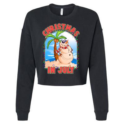 Christmas In July Beach Sand Snowman Cropped Pullover Crew