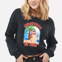 Christmas In July Beach Sand Snowman Cropped Pullover Crew