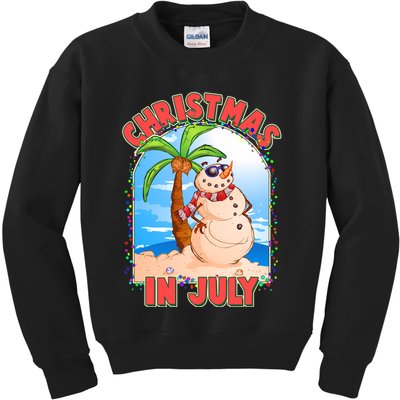 Christmas In July Beach Sand Snowman Kids Sweatshirt