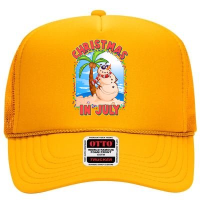 Christmas In July Beach Sand Snowman High Crown Mesh Back Trucker Hat