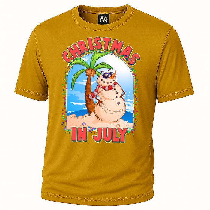 Christmas In July Beach Sand Snowman Cooling Performance Crew T-Shirt
