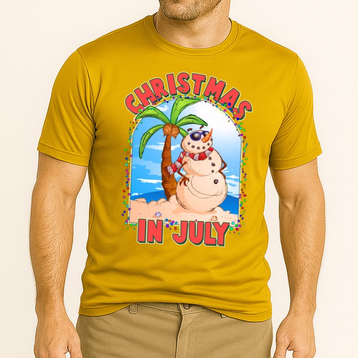 Christmas In July Beach Sand Snowman Cooling Performance Crew T-Shirt