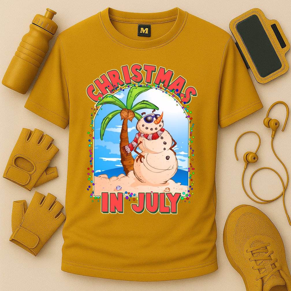 Christmas In July Beach Sand Snowman Cooling Performance Crew T-Shirt