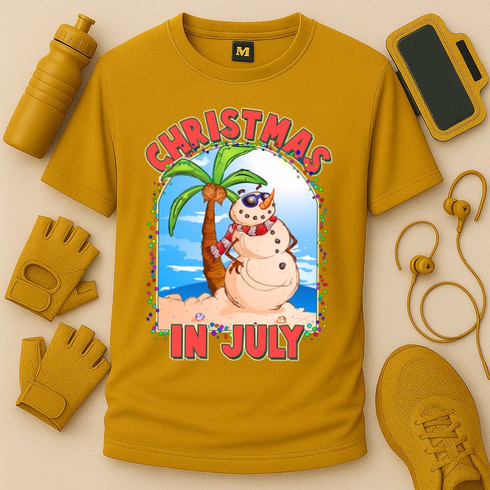 Christmas In July Beach Sand Snowman Cooling Performance Crew T-Shirt