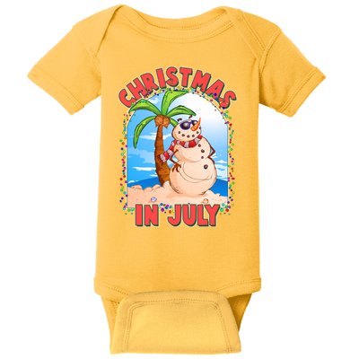 Christmas In July Beach Sand Snowman Baby Bodysuit