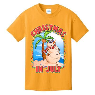 Christmas In July Beach Sand Snowman Kids T-Shirt