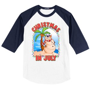 Christmas In July Beach Sand Snowman Baseball Sleeve Shirt