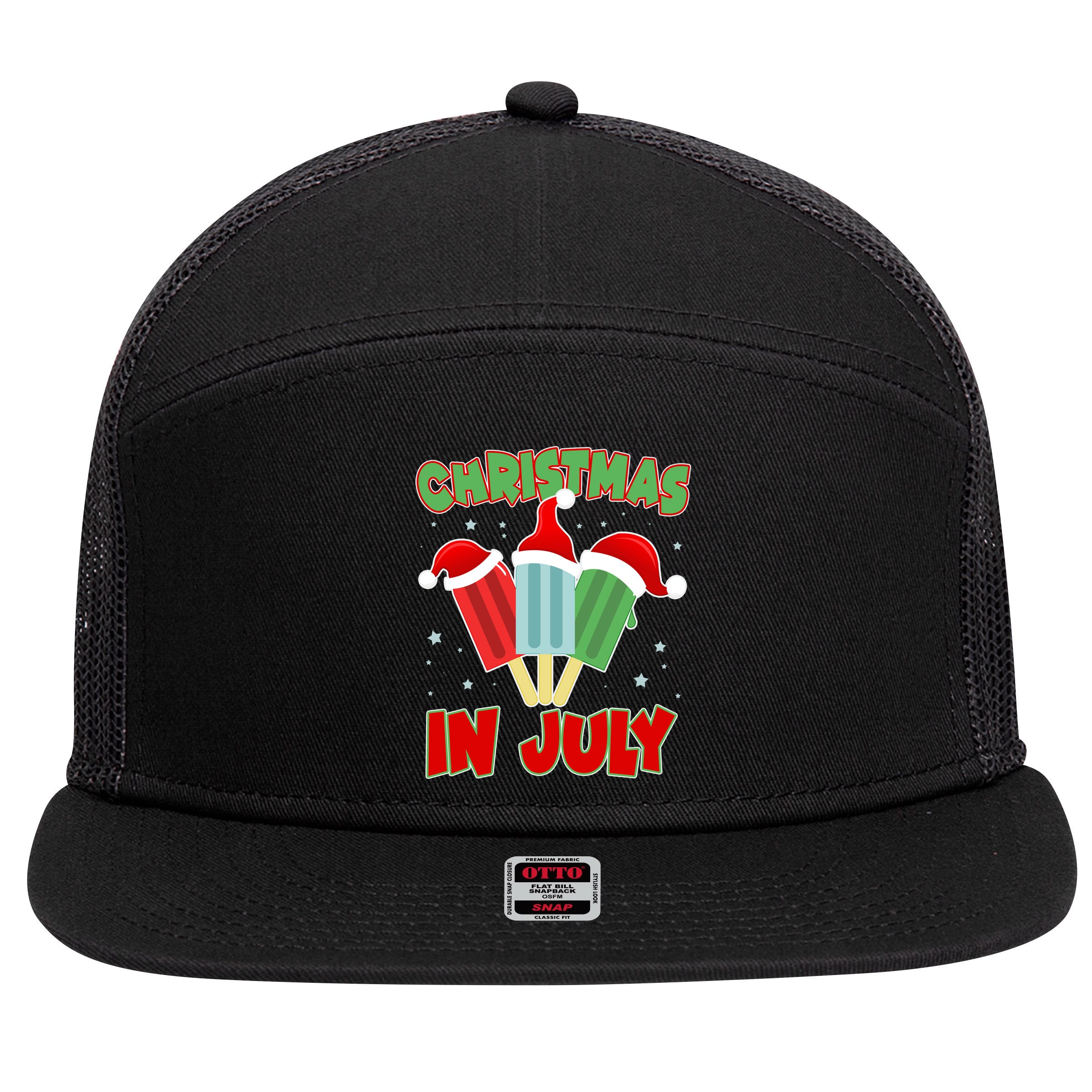 Christmas In July Festive Popsicles 7 Panel Mesh Trucker Snapback Hat