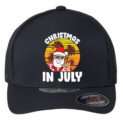 Christmas In July Retro Santa Sunset Flexfit Unipanel Trucker Cap