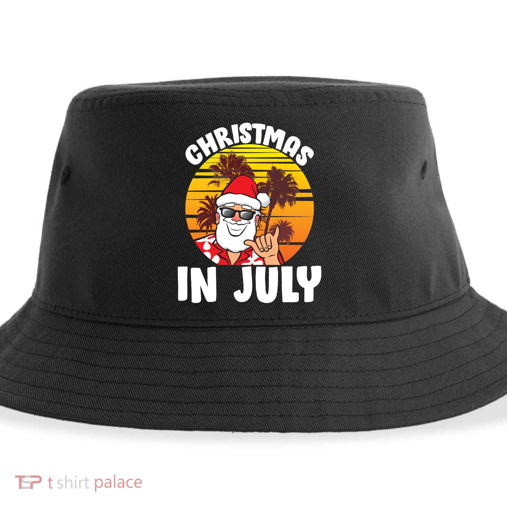 Christmas In July Retro Santa Sunset Sustainable Bucket Hat
