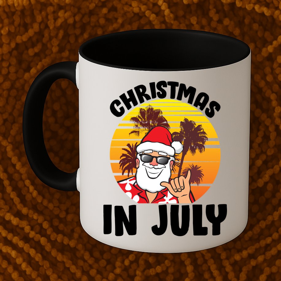 Christmas In July Retro Santa Sunset Mug