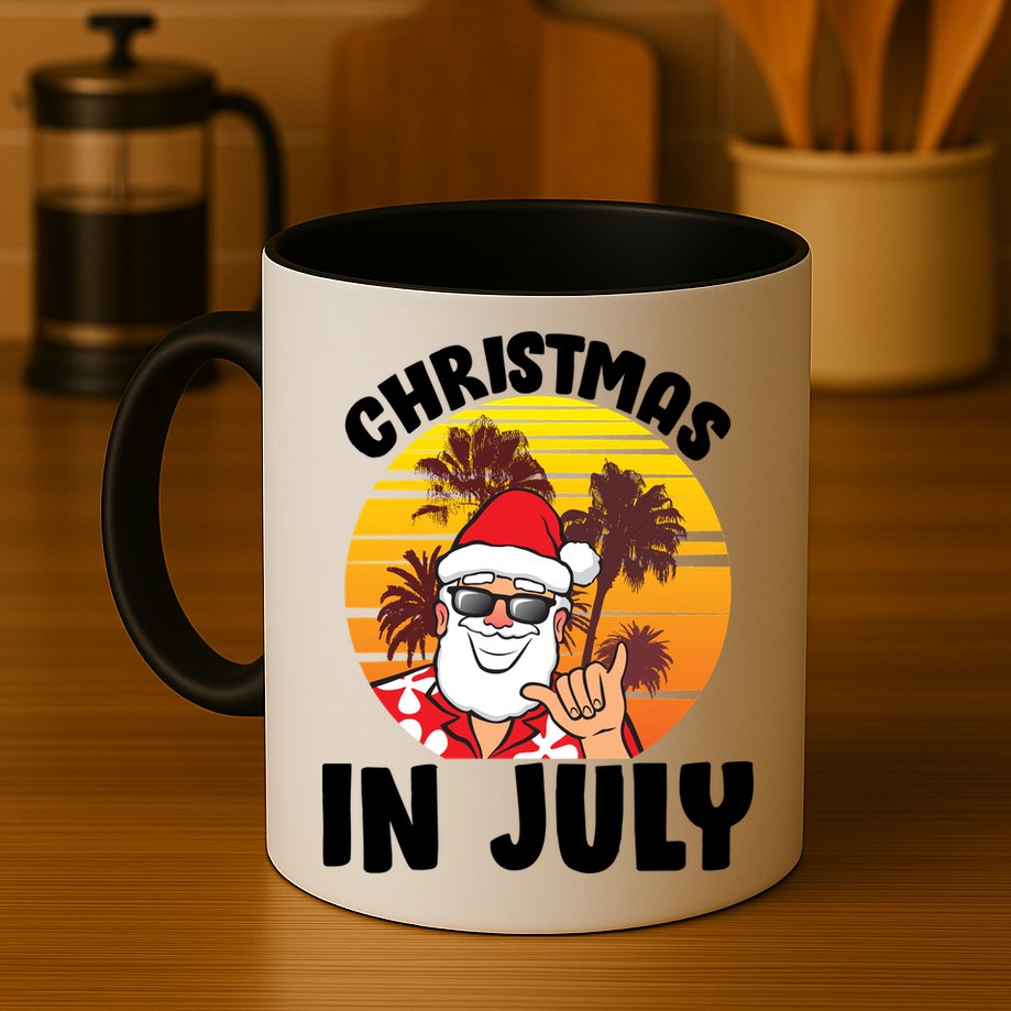 Christmas In July Retro Santa Sunset Mug