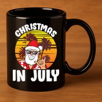 Christmas In July Retro Santa Sunset 11oz C Handle Ceramic Mug