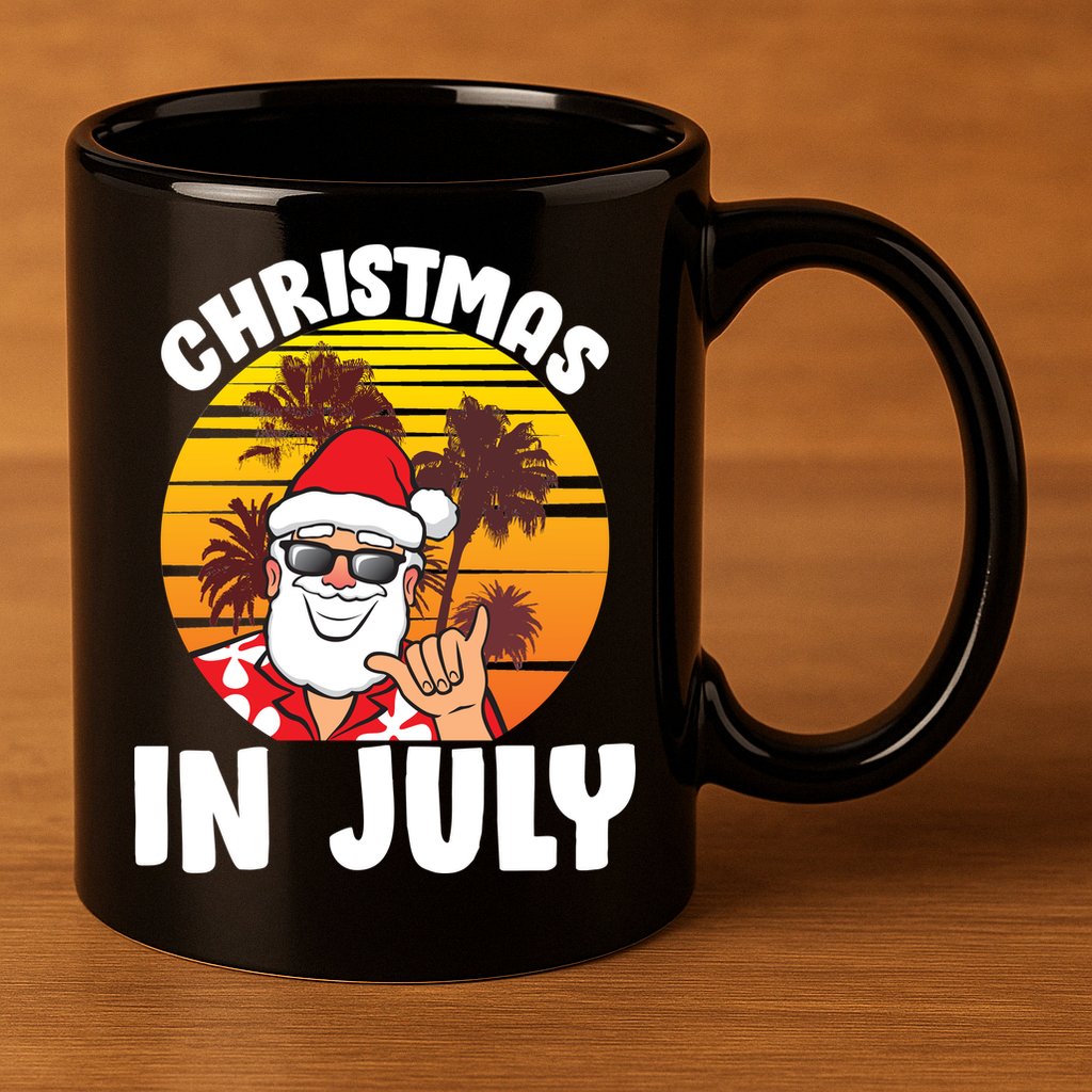 Christmas In July Retro Santa Sunset 11oz C Handle Ceramic Mug