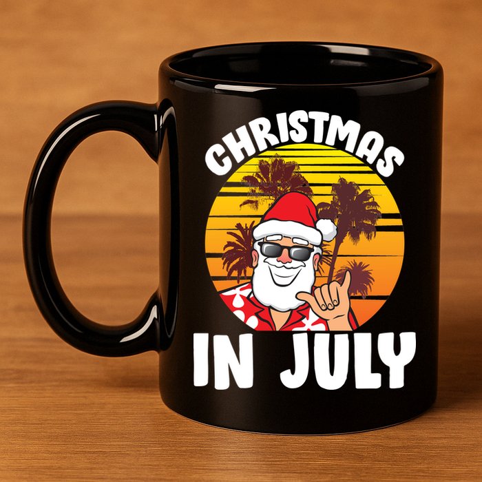 Christmas In July Retro Santa Sunset 11oz C Handle Ceramic Mug