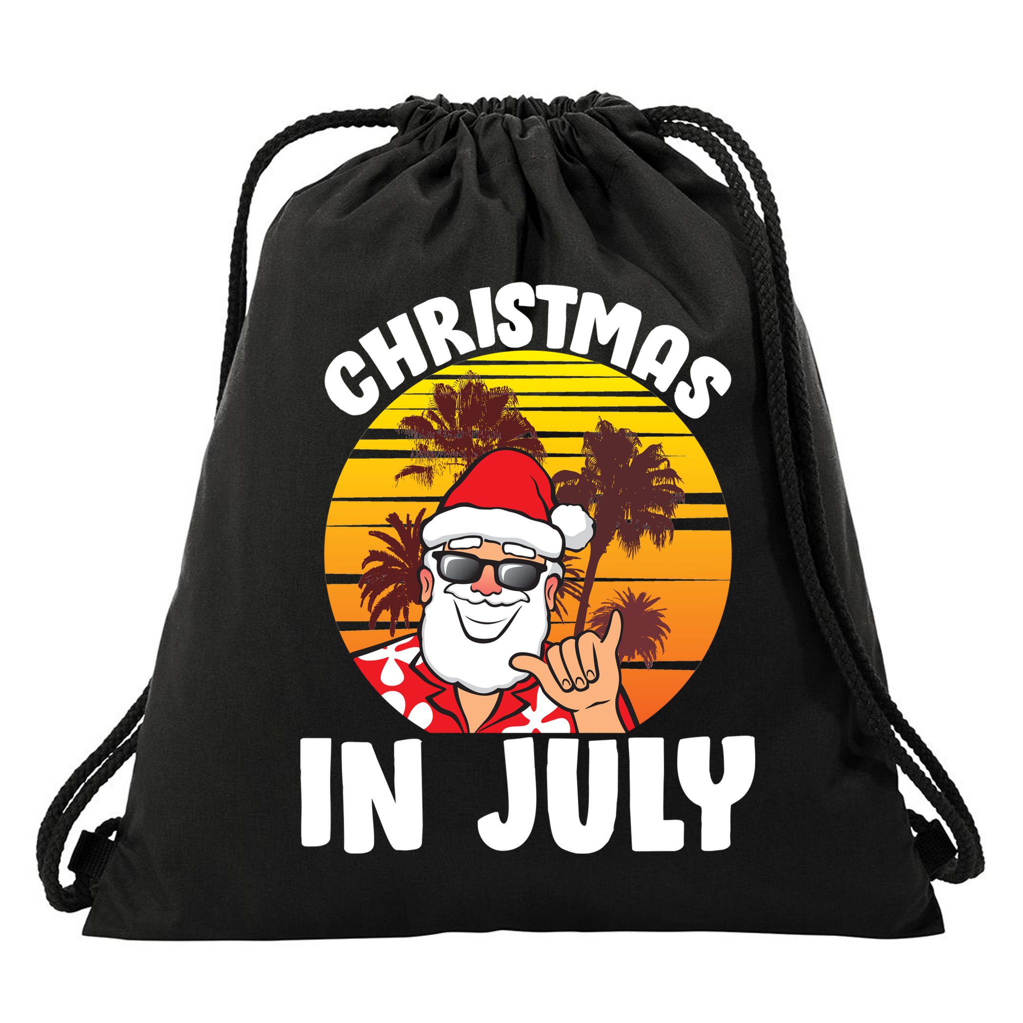 Christmas In July Retro Santa Sunset Drawstring Bag
