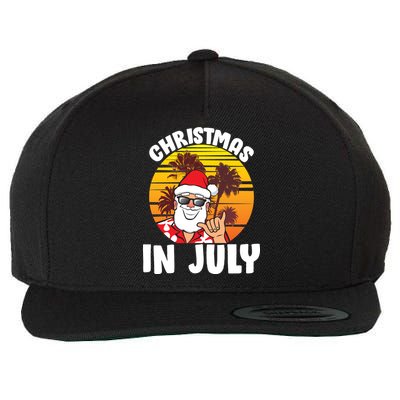 Christmas In July Retro Santa Sunset Wool Snapback Cap