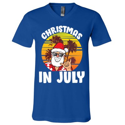 Christmas In July Retro Santa Sunset V-Neck T-Shirt