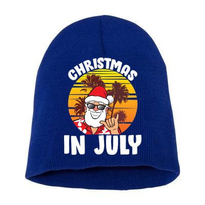 Christmas In July Retro Santa Sunset Short Acrylic Beanie