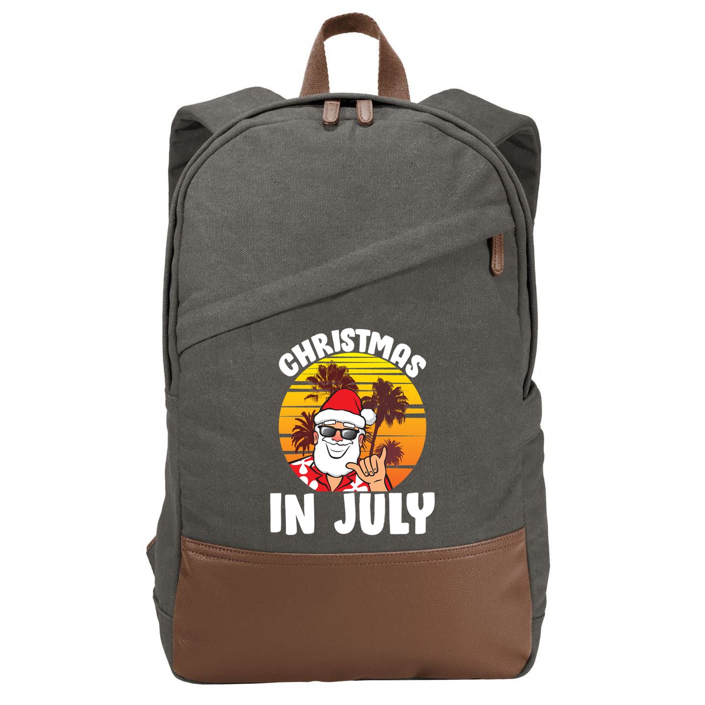 Christmas In July Retro Santa Sunset Cotton Canvas Backpack