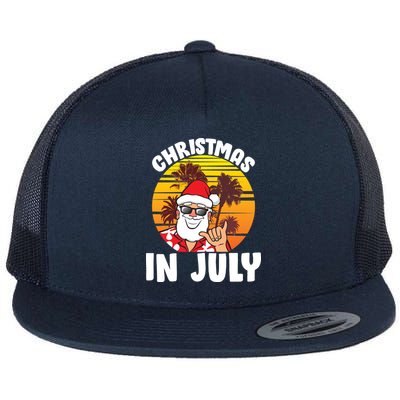 Christmas In July Retro Santa Sunset Flat Bill Trucker Hat