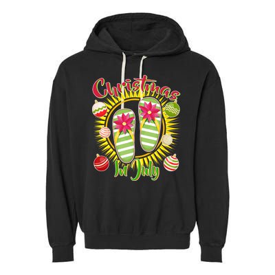 Christmas In July Summer Flip Flops Garment-Dyed Fleece Hoodie