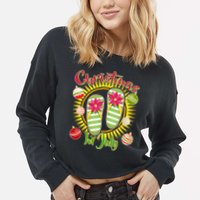 Christmas In July Summer Flip Flops Cropped Pullover Crew