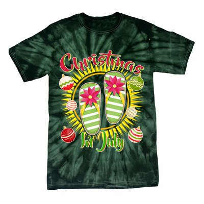Christmas In July Summer Flip Flops Tie-Dye T-Shirt