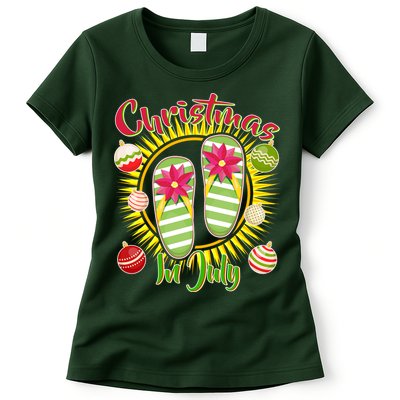 Christmas In July Summer Flip Flops Womens T-Shirt