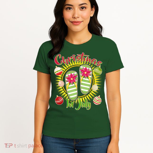 Christmas In July Summer Flip Flops Womens T-Shirt