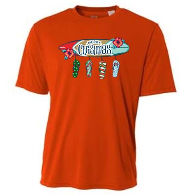 Christmas In July Surf Board Flip Flops Cooling Performance Crew T-Shirt