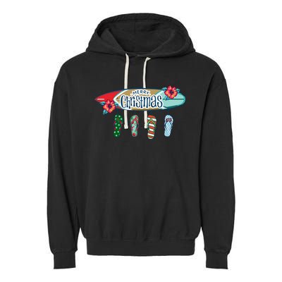 Christmas In July Surf Board Flip Flops Garment-Dyed Fleece Hoodie