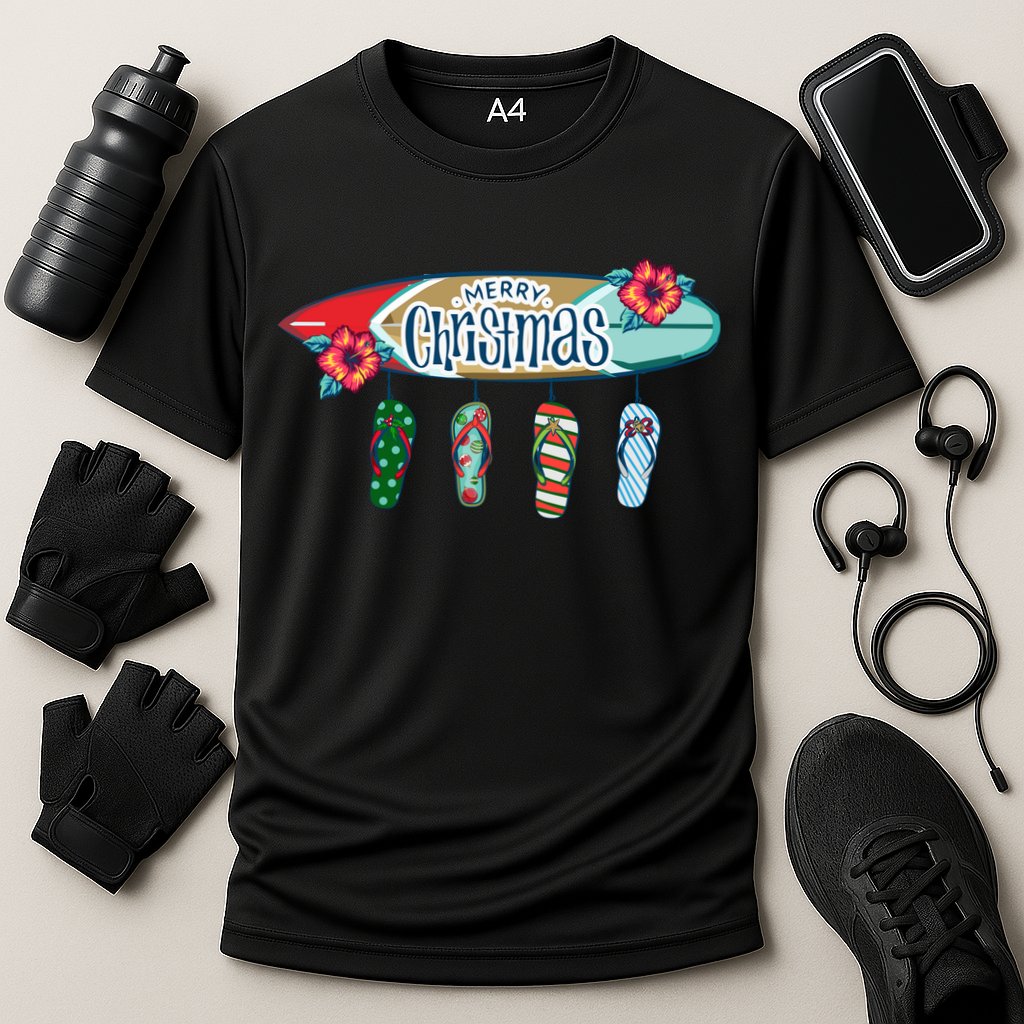 Christmas In July Surf Board Flip Flops Performance Shirt