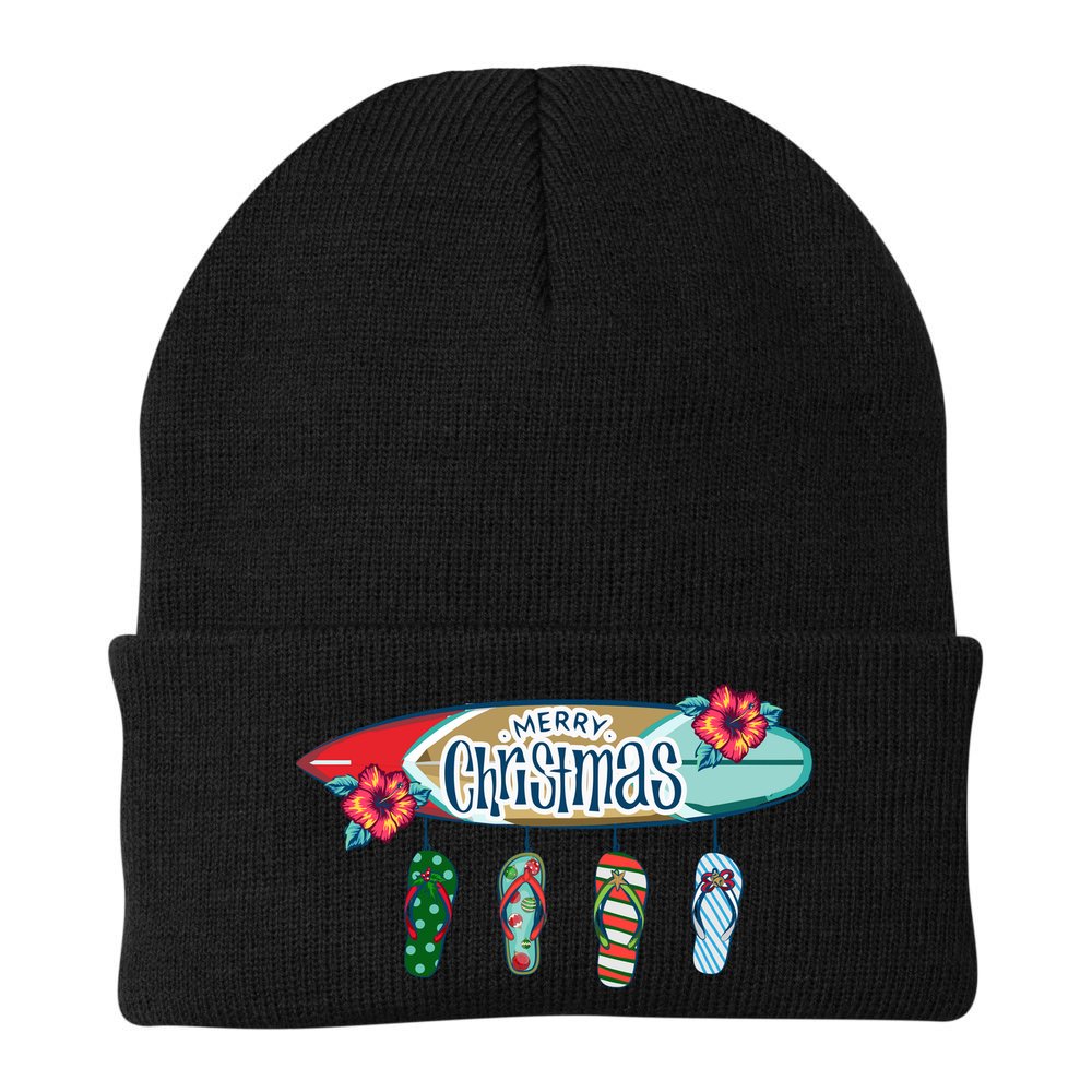 Christmas In July Surf Board Flip Flops Beanie